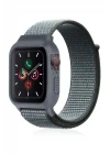 Apple Watch 38mm Hasırlı Cırtcırtlı Kasalı Kordon - Gri-Turkuaz