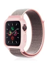 Apple Watch 38mm Hasırlı Cırtcırtlı Kasalı Kordon - Pembe