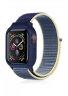 Apple Watch 38mm Hasırlı Cırtcırtlı Kasalı Kordon - Sarı-Lacivert