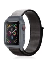 Apple Watch 38mm Hasırlı Cırtcırtlı Kasalı Kordon - Siyah-Gri