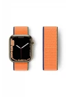 Apple Watch 38mm Hasırlı Cırtcırtlı Kordon - Lacivert-Turuncu