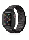 Apple Watch 42mm Hasırlı Cırtcırtlı Kasalı Kordon - Benekli Siyah