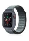 Apple Watch 42mm Hasırlı Cırtcırtlı Kasalı Kordon - Gri-Turkuaz
