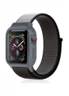 Apple Watch 42mm Hasırlı Cırtcırtlı Kasalı Kordon - Siyah-Gri