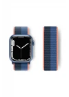 Apple Watch 42mm Hasırlı Cırtcırtlı Kordon - Siyah-Mavi