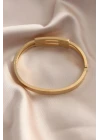 Çelik Gold Renk Kaburga Model Kelepçe Kadın Bileklik - TJ-BB4662