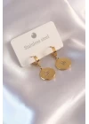 Çelik Gold Renk Kutup Yıldızı İşleme Zirkon Taşlı Kadın Küpe - TJ-BKP6961