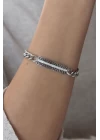 Çelik Gümüş Renk Zincir Model Zirkon Taşlı Kadın Bileklik - TJ-BB4729