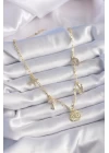 Gold Renk Pirinç Gold Renk Zirkon Taş Detay Çoklu Figür Şans Kolyesi - TJ-BKO9300