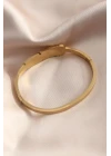 Gold Renk Yaprak Model Zirkon Taş Detay Kelepçe Kadın Bileklik - TJ-BB4681