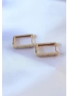 Gold Renk Zirkon Taşlı Kare Model Pirinç Kadın Küpe - TJ-BKP7526