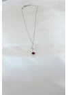 Gümüş Kaplama Kırmızı Gül Figürlü Kadın Kolye - TJ-BKO6441