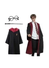 Harry Potter Gryffindor Kapişonlu Çocuk Kostüm + Asa + Gözlük Seti 11-12 Yaş