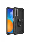 Huawei P Smart 2021 Kılıf Sofya Yüzüklü Silikon Kapak - Siyah