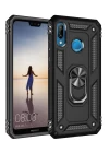 Huawei P20 Lite Kılıf Sofya Yüzüklü Silikon Kapak - Siyah