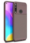 Huawei P40 Lite E Kılıf Auto Focus Karbon Kapak - Kahverengi
