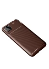 Huawei Y5P Kılıf Auto Focus Karbon Kapak - Kahverengi