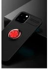 iPhone 12 Kılıf Range Yüzüklü Silikon - Siyah-Kırmızı