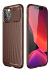 iPhone 12 Pro Max Kılıf Auto Focus Karbon Kapak - Kahverengi