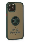 iPhone 12 Pro Max Kılıf Montreal Yüzüklü Silikon Kapak - Yeşil
