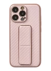 iPhone 13 Pro Kılıf Coco Karbon Standlı Kapak - Pembe