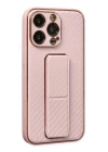 iPhone 13 Pro Kılıf Coco Karbon Standlı Kapak - Pembe