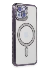 iPhone 14 Kılıf Joke Simli Magneticsafe Kılıf - Derin Mor