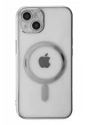iPhone 14 Plus Kılıf Magneticsafe Lazer Silikon - Gümüş