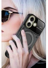 iPhone 16 Kılıf Joy Lens Standlı Kapak - Koyu Yeşil