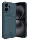 iPhone 16 Kılıf Kelvin Kartvizitli Silikon - Koyu Yeşil