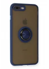 iPhone 7 Plus Kılıf Montreal Yüzüklü Silikon Kapak - Lacivert