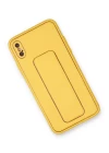 iPhone XS Max Kılıf Coco Deri Standlı Kapak - Sarı