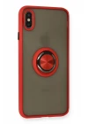 iPhone XS Max Kılıf Montreal Yüzüklü Silikon Kapak - Kırmızı