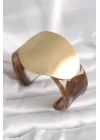 Kahverengi Mermer Desen Akrilik Plastik Gold Daire Plaka Model Vintage Kadın Bilezik - TJ-BB6680