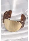 Kahverengi Mermer Desen Akrilik Plastik Gold Daire Plaka Model Vintage Kadın Bilezik - TJ-BB6680