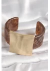 Kahverengi Mermer Desen Akrilik Plastik Gold Kare Plaka Model Vintage Kadın Bilezik - TJ-BB6682