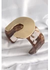 Kahverengi Mermer Desen Akrilik Plastik Gold Nal Model Plaka Vintage Kadın Bilezik - TJ-BB6678