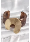 Kahverengi Mermer Desen Akrilik Plastik Gold Nal Model Plaka Vintage Kadın Bilezik - TJ-BB6678