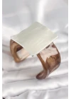 Kahverengi Mermer Desen Akrilik Plastik Gümüş Kare Plaka Model Vintage Kadın Bilezik - TJ-BB6672