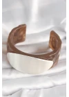 Kahverengi Mermer Desen Akrilik Plastik Gümüş Oval Plaka Model Vintage Kadın Bilezik - TJ-BB6674