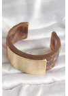 Kahverengi Mermer Desen Akrilik Platik Gold Dikdörtgen Plaka Model Vintage Kadın Bilezik - TJ-BB6686