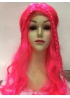 Neon Pembe Renk Örgülü Helen Karakter Peruğu Takma Saç