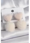 Pembe Renk Tüylü Kalp Ponpon Model Kadın Küpe - TJ-BKP9550