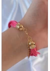 Pembe Renk Zirkon Taşlı Metal Aksesuarlı İpli Çoklu Bileklik - TJ-BB6357