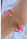 Pembe Zirkon Taşlı İpli Püskül Detay Çoklu Bileklik - TJ-BB6360