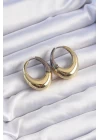 Pirinç Gold Gümüş Renkli Oval Bombeli Küpe - TJ-BKP9221