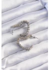Pirinç Gold Gümüş Renkli Tırtıklı Kalp Küpe - TJ-BKP9227
