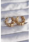 Pirinç Gold Renk Damla Kıvrım Tasarımlı Halka Küpe - TJ-BKP9084