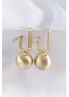 Pirinç Gold Renk Dikdörtgen Detay Oval Küpe - TJ-BKP8915