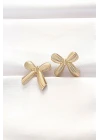 Pirinç Gold Renk Fiyonk Küpe - TJ-BKP8881